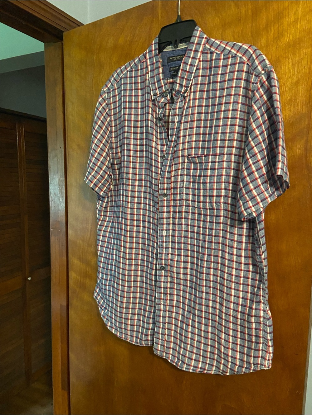 Banana Republic Short-Sleeve Plaid Button-Down Shirt - Red, Blue & White